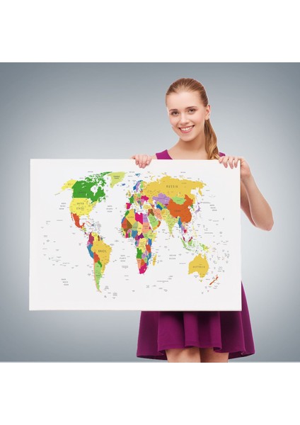 Dünya Haritası Dekoratif Kanvas Tablo Ülke ve Başkentli 1513 fırsatları