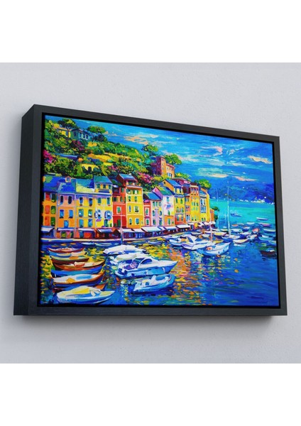 Çerçeveli Liman Tekneleri Yağlıboya Görünüm Dekoratif Kanvas Duvar TABLOSU-3461