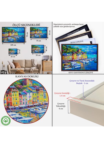 Çerçeveli Liman Tekneleri Yağlıboya Görünüm Dekoratif Kanvas Duvar TABLOSU-3461 indirimleri