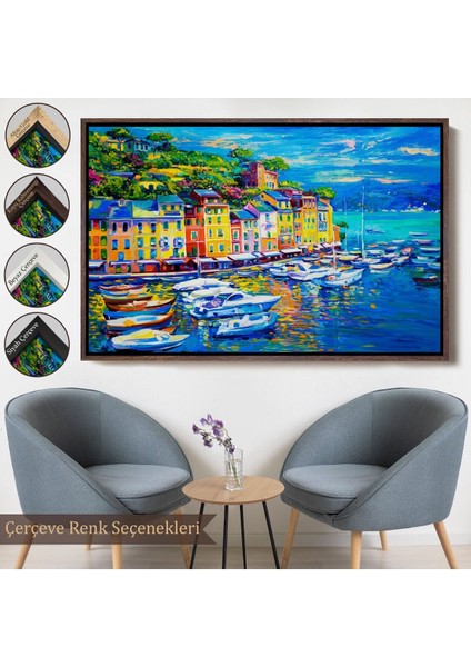 Çerçeveli Liman Tekneleri Yağlıboya Görünüm Dekoratif Kanvas Duvar TABLOSU-3461