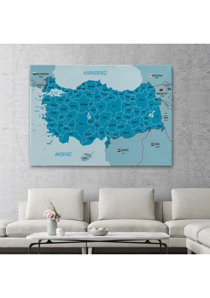 Türkiye Haritası Kanvas Tablo Sınır Komşulu Eğitici Dekoratif Tablo 3087 fiyatları