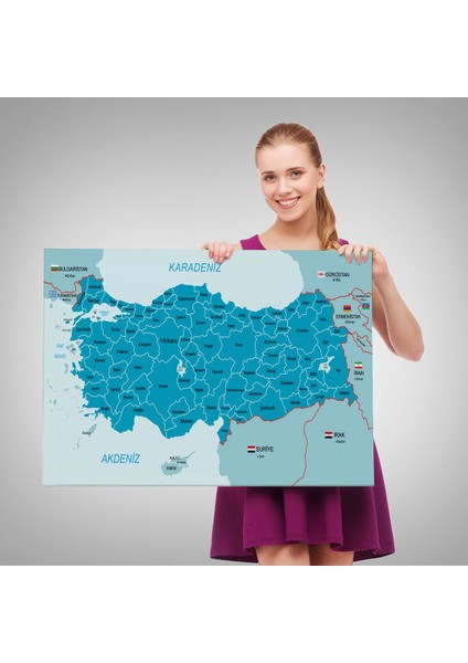 Türkiye Haritası Kanvas Tablo Sınır Komşulu Eğitici Dekoratif Tablo 3087 fırsatları