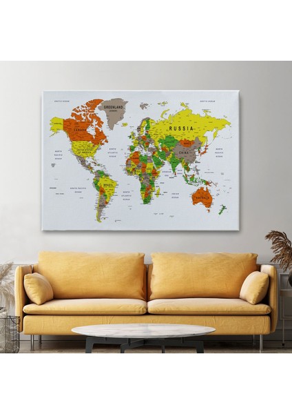 Dünya Haritası Dekoratif Kanvas Tablo Son Derece Detaylı ve Eğitici 1570 fiyatları