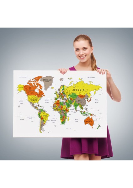 Dünya Haritası Dekoratif Kanvas Tablo Son Derece Detaylı ve Eğitici 1570 fırsatları