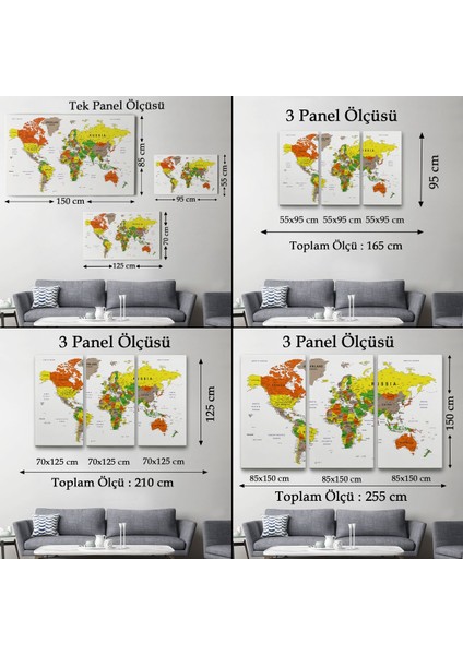 Dünya Haritası Dekoratif Kanvas Tablo Son Derece Detaylı ve Eğitici 1570
