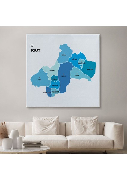 Tokat Ili ve Ilçeler Haritası Dekoratif Kanvas Tablo 1468 fiyatları