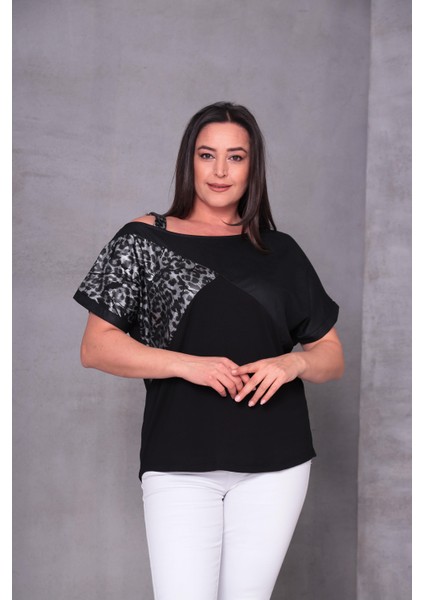 Kadın Büyük Beden Leopar Baskılı Askılı Bluz modelleri