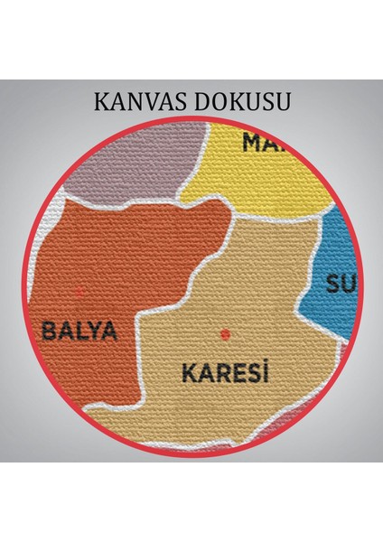 Balıkesir Ili ve Ilçeler Haritası Dekoratif Kanvas Tablo 1280