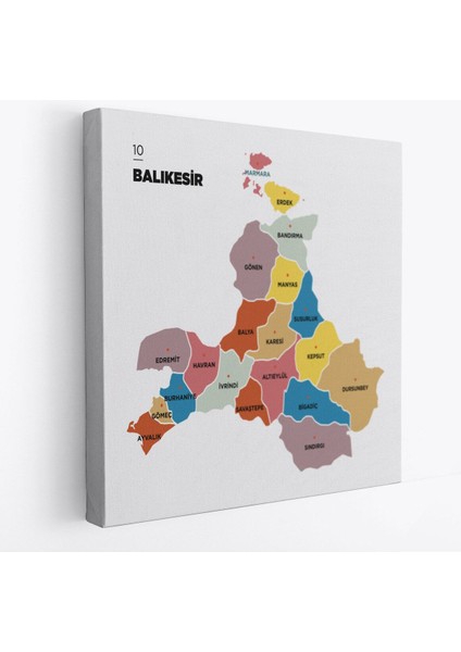 Balıkesir Ili ve Ilçeler Haritası Dekoratif Kanvas Tablo 1280 fiyatları