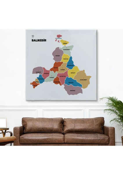 Balıkesir Ili ve Ilçeler Haritası Dekoratif Kanvas Tablo 1280 fırsatları