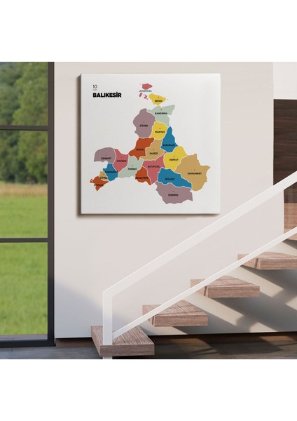 Balıkesir Ili ve Ilçeler Haritası Dekoratif Kanvas Tablo 1280