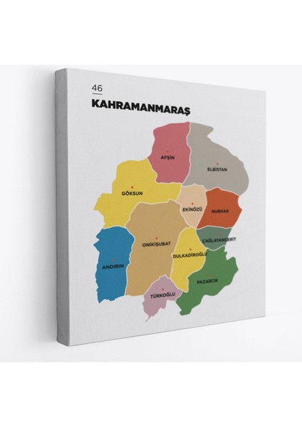 Kahramanmaraş Ili ve Ilçeler Haritası Dekoratif Kanvas Tablo 1371