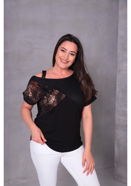 Kadın Büyük Beden Leopar Baskılı Askılı Bluz