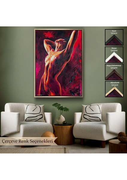 çerçeveli çıplak kadın dekoratif duvar tablosu-6140