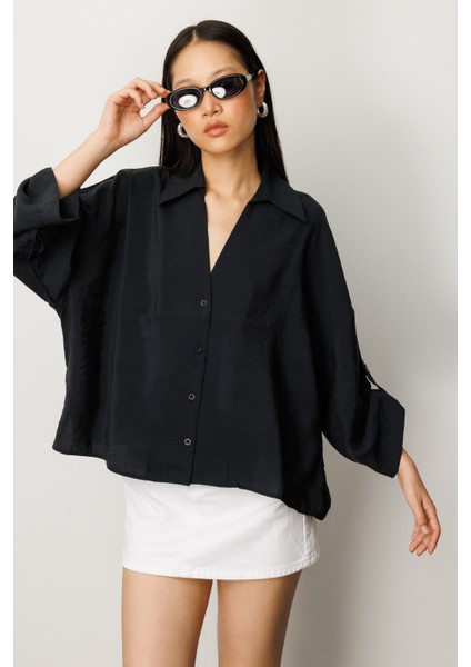 Kadın Losse Fit Apaş Yaka Düz Uzun Kollu Gömlek modelleri