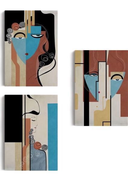 Sürreal Soyut Kadınlar Dekoratif Duvar Tablosu Üçlü Set-Dl-89