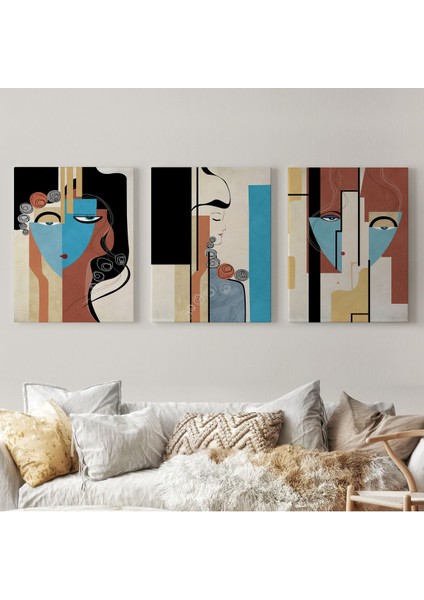 Sürreal Soyut Kadınlar Dekoratif Duvar Tablosu Üçlü Set-Dl-89 fiyatları