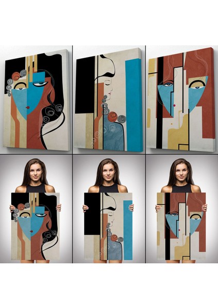 Sürreal Soyut Kadınlar Dekoratif Duvar Tablosu Üçlü Set-Dl-89 modelleri