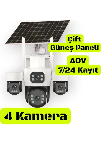 4 Kameralı Çift Panelli 4g Solar Kamera Aov 7/24 Kayıt fiyatları