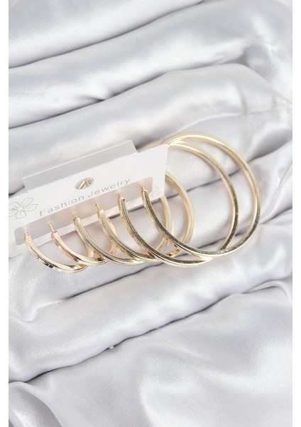Pirinç Halka Model Gold Renk Kadın Set Küpe