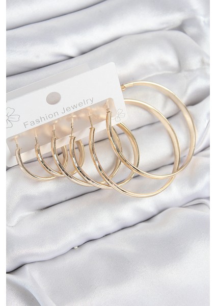 Pirinç Halka Model Gold Renk Kadın Set Küpe