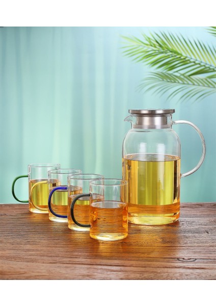 Borosilikat Cam Sürahi ve 4'lü Fincan Seti