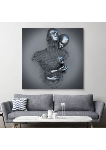 Gri ve Gümüş 3D Metalik Efektli Kanvas Tablo, Romantik Beden Aşk SANATI-5355 fiyatları