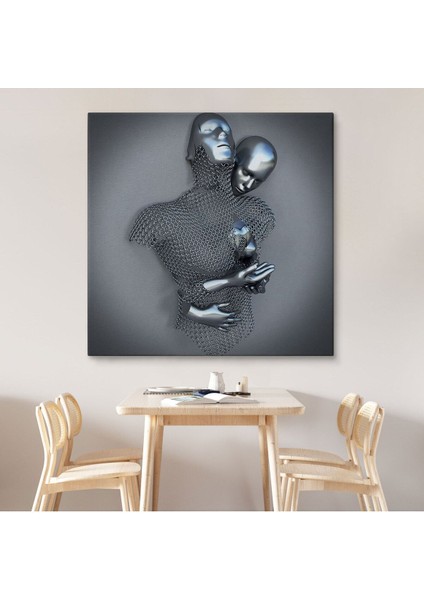 Gri ve Gümüş 3D Metalik Efektli Kanvas Tablo, Romantik Beden Aşk SANATI-5355