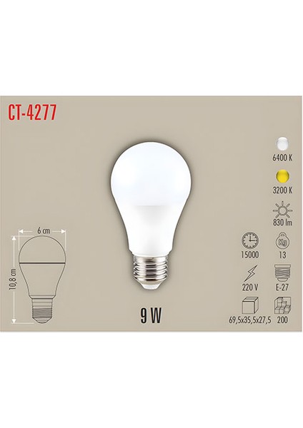 LED Ampul 9 Watt (830LM) 10 Adet modelleri