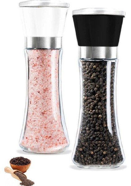 Karabiber Tuzluk Değirmeni Baharat Öğütücü Seramik Bıçaklı Dayanıklı 2li Değirmen Seti