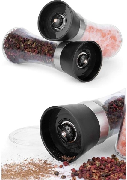 Karabiber Tuzluk Değirmeni Baharat Öğütücü Seramik Bıçaklı Dayanıklı 2li Değirmen Seti modelleri