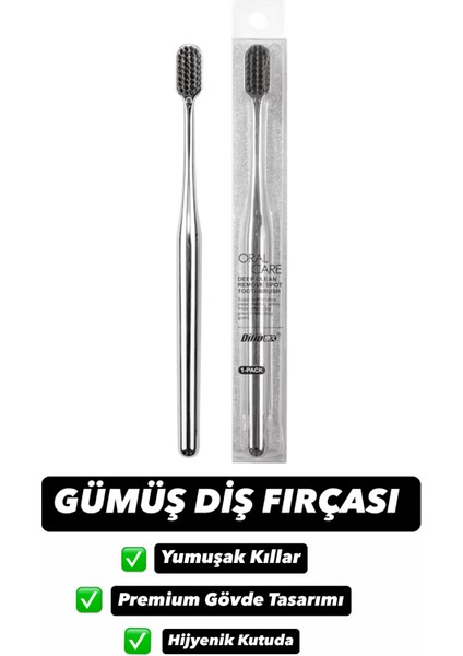 Silver Gümüş Renk Siyah Kıl Başlıklı Yumuşak Diş Fırçası