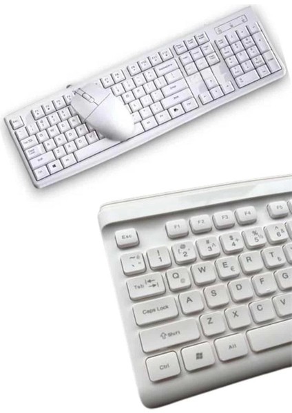 Kablosuz Klavye Mouse Seti Beyaz Q Klavye Tüm Cihazlara Uyumlu