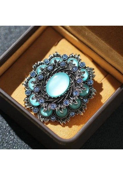 Vintage Yüksek Kaliteli Retro Broş Şık Mavi Opal Broş