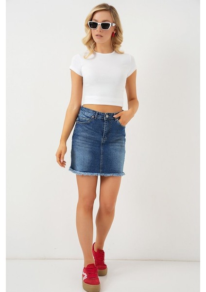 Püsküllü Mini Kot Etek 8051 - Lacivert fiyatları