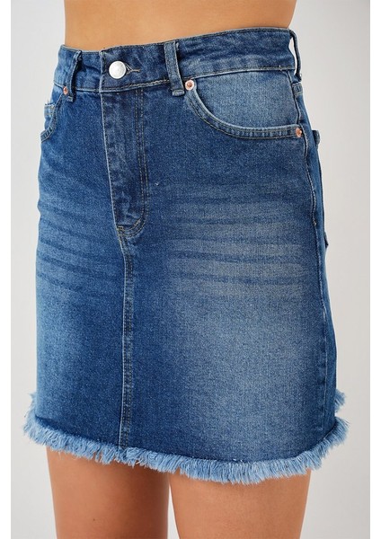 Püsküllü Mini Kot Etek 8051 - Lacivert modelleri