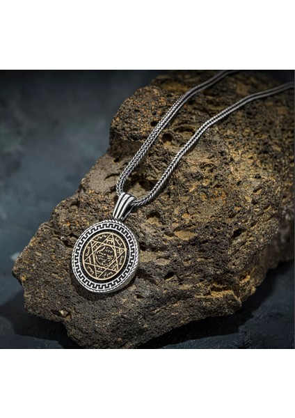 Hz Süleyman Mührü Baskılı Erkek Kolye