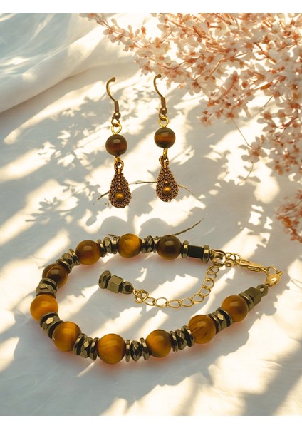 Kaplan Gözü Doğal Taş Takı Seti – Ayarlanabilir Bileklik ve Sallantılı Küpe – Enerji Taşı – Kadın Bijuteri Hediyelik Takı 2’li Set fiyatları