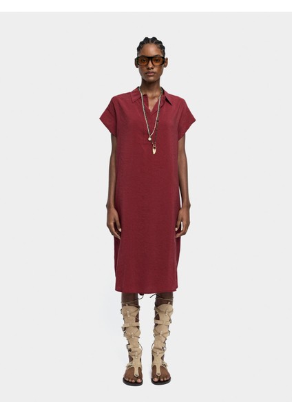 Kırışık Efektli Gömlek Elbise