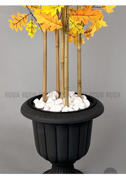 Yapay Bambu Gövdeli Sonbahar Çınar Ağacı 170CM 5 Bambulu Antrasit Renk Nergis Saksıda Yapay Ağaç fırsatları