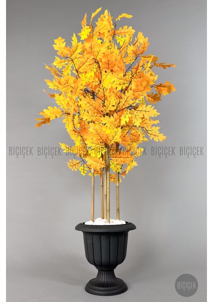 Yapay Bambu Gövdeli Sonbahar Çınar Ağacı 170CM 5 Bambulu Antrasit Renk Nergis Saksıda Yapay Ağaç