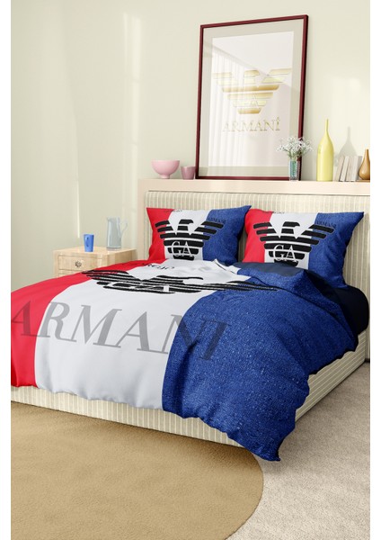 Marka Nevresim Takımı Çift Kişilik Pamuklu Saten Kumaş 6 Parça 3D Dijital Baskı Duvet Cover Set Model No:4