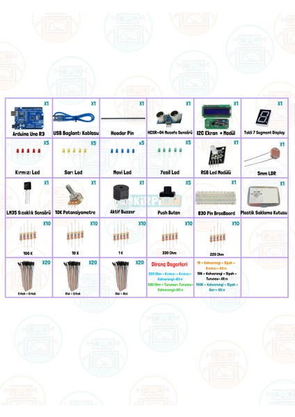 Arduino Başlangıç Seti 26 Parça 148 Bileşenli Maker Seti + Saklama Kutulu