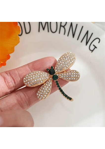 Vintage Esintili Yeşil Yusufçuk Broş, Parıltılı