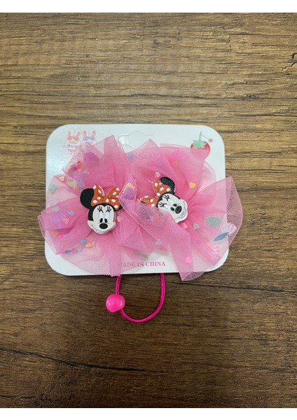 Kız Çocuk Minnie Mouse Mickey Mouse Boncuk Tüllü Simli 1 Çift Lastik Toka Mini Miki Maus