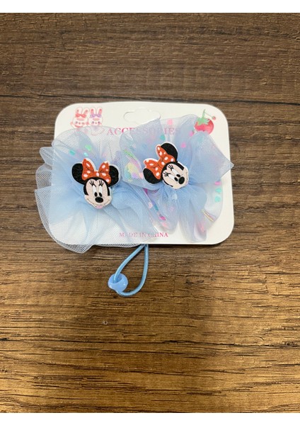 Kız Çocuk Minnie Mouse Mickey Mouse Boncuk Tüllü Simli 1 Çift Lastik Toka Mini Miki Maus