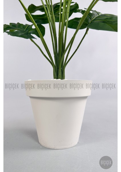 Yapay Çiçek Salon Bitkisi Monstera Deve Tabanı Kırıkbeyaz Renk Yalı Saksıda