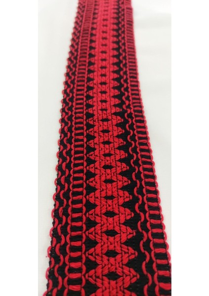 Siyah Kırmızı Örme Şerit 6 cm