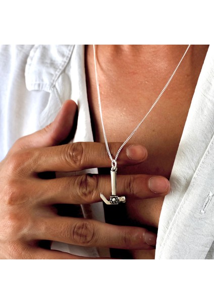 Gümüş Çekiç Kolye 925 Ayar Gümüş Çekiç Figürlü Erkek Kolye