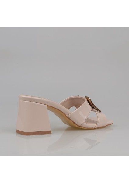 Krem Hanoda Rugan Kalın Topuk Kadın Klasik Terlik fırsatları